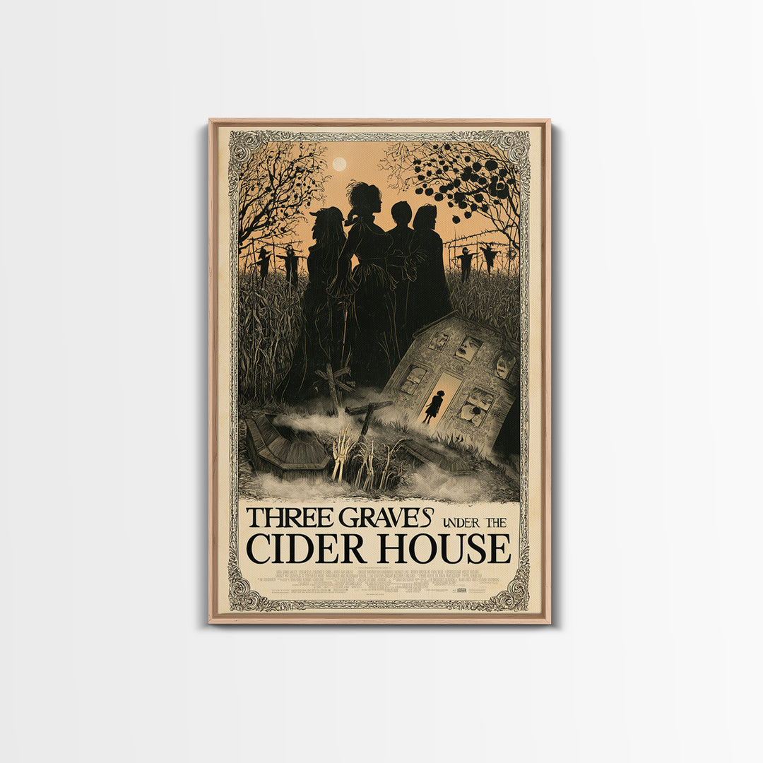 Three Graves Under The Cider House, English Language Horror Movie Poster, Decadent Line Art, Gothic Cinema Wall Art