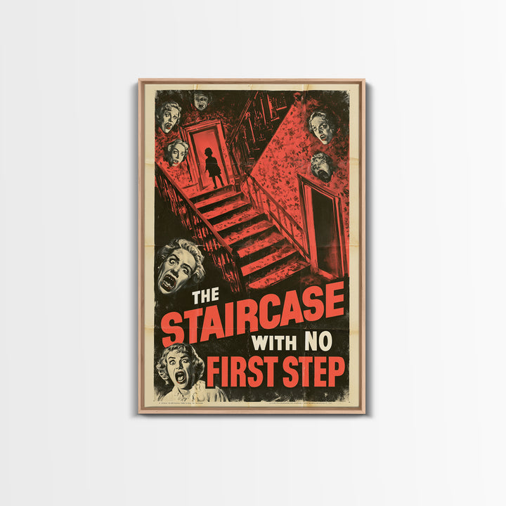 The Staircase With No First Step, English Language Horror Movie Poster, 1950s Creature-Feature One-Sheet Inspired Art, Canvas Print
