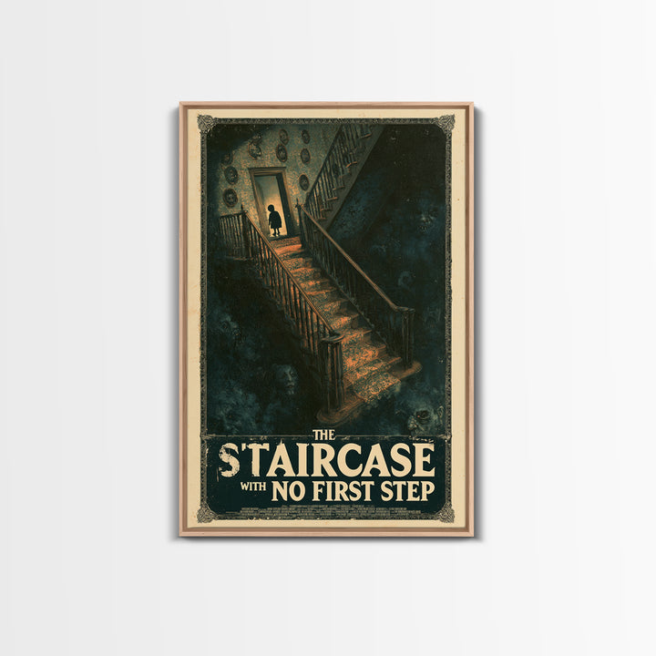 The Staircase With No First Step, English Language Horror Movie Poster, Dark Romantic Horror Art, Cult Horror Poster, Framed Canvas Print