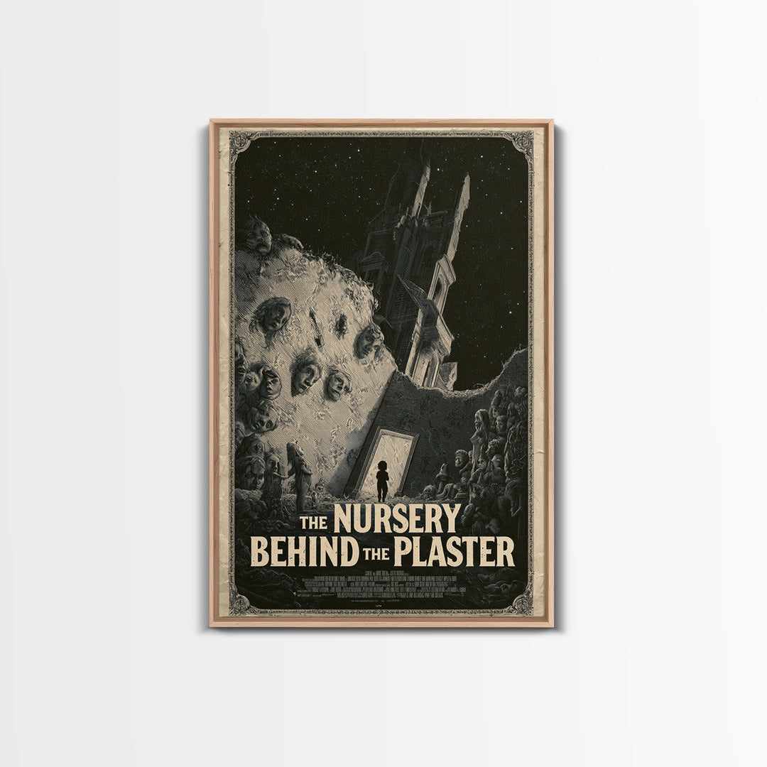 The Nursery Behind The Plaster, English Language Horror Movie Poster, Gothic Engraving Art, Gothic Cinema Wall Art, Canvas Print