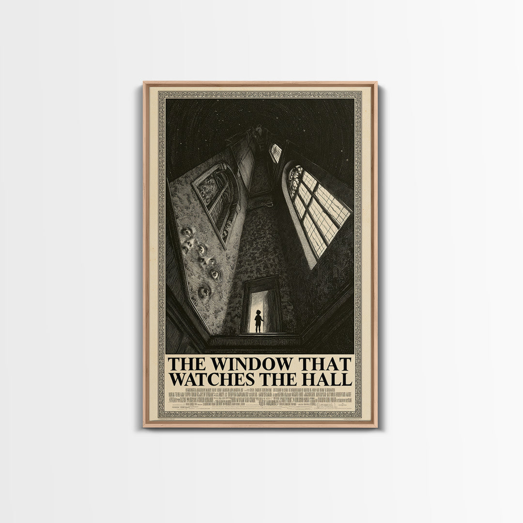 The Window That Watches The Hall, English Language Horror Movie Poster, Gothic Engraving Art, Cult Horror Poster, Framed Canvas Print