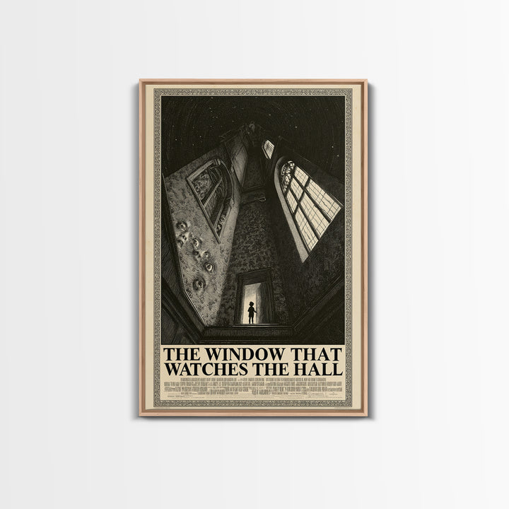The Window That Watches The Hall, English Language Horror Movie Poster, Gothic Engraving Art, Cult Horror Poster, Framed Canvas Print