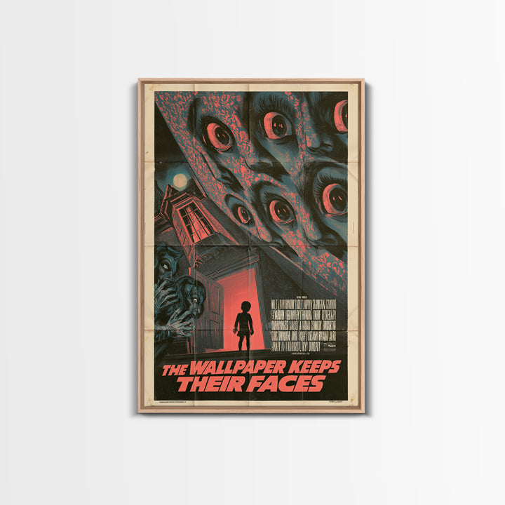 The Wallpaper Keeps Their Faces, English Language Horror Movie Poster, Giallo Horror Art, Classic Monster Poster, Framed Canvas Print