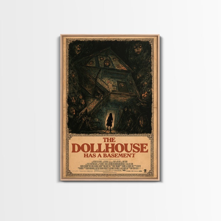 The Dollhouse Has A Basement, English Language Horror Movie Poster, Dark Romantic Horror Art, Retro Horror Movie Art, Framed Canvas Print