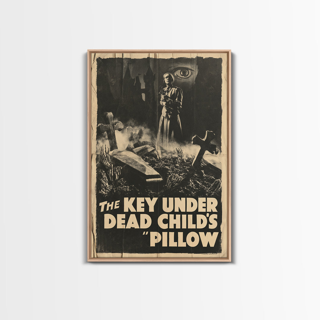 The Key Under The Dead Child'S Pillow, English Language Horror Movie Poster, 1930s Horror Art, Cult Horror Poster, Framed Canvas Print