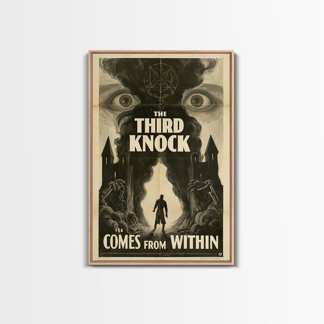 The Third Knock Comes From Within, English Language Horror Movie Poster, 1930s Horror Art, Gothic Cinema Wall Art, Framed Canvas Print