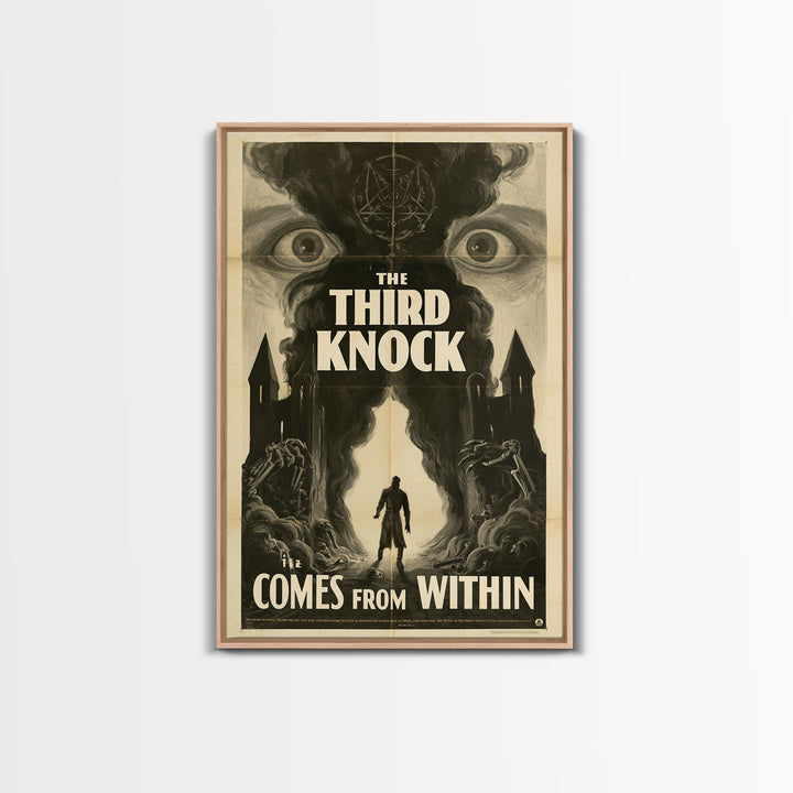 The Third Knock Comes From Within, English Language Horror Movie Poster, 1930s Horror Art, Gothic Cinema Wall Art, Framed Canvas Print