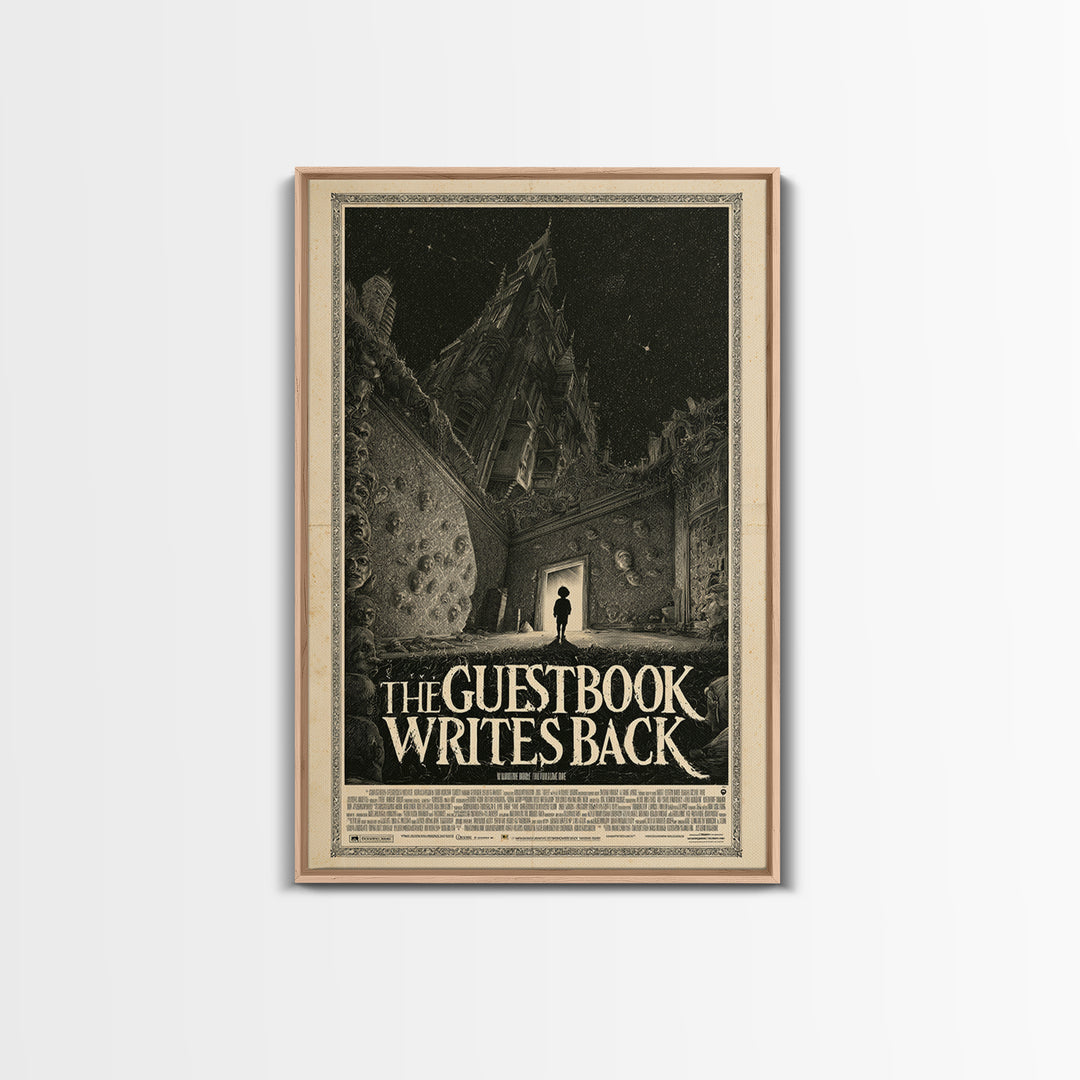 The Guestbook Writes Back, English Language Horror Movie Poster, Gothic Engraving Art, Gothic Cinema Wall Art, Framed Canvas Print