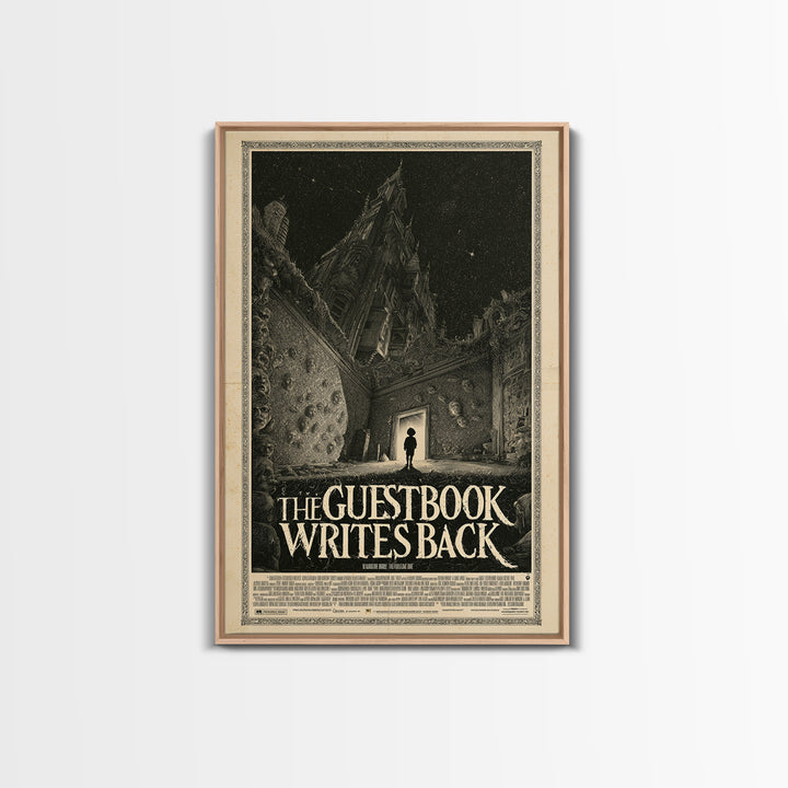 The Guestbook Writes Back, English Language Horror Movie Poster, Gothic Engraving Art, Gothic Cinema Wall Art, Framed Canvas Print