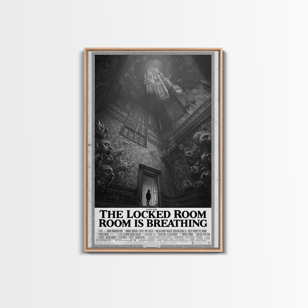 The Locked Room Is Breathing, English Language Horror Movie Poster, Gothic Engraving Art, Cult Horror Poster, Framed Canvas Print