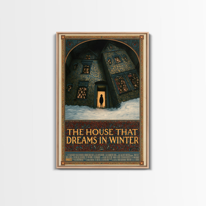 The House That Dreams In Winter, English Language Horror Movie Poster, Stained Glass Gothic Art, Cult Horror Poster, Framed Canvas Print