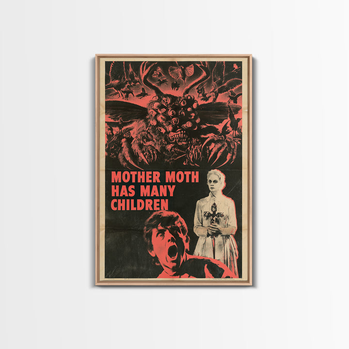Mother Moth Has Many Children, English Language Horror Movie Poster, 1950s Creature-Feature One-Sheet Inspired Art, Gothic Cinema Wall Art