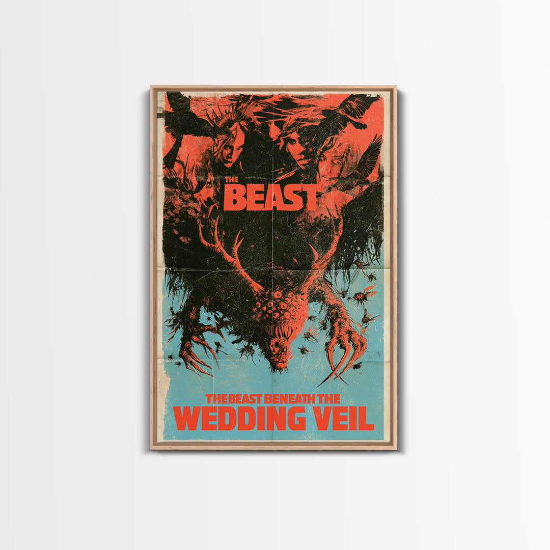 The Beast Beneath The Wedding Veil, English Language Horror Movie Poster, 1970s Horror Art, Classic Monster Poster, Framed Canvas Print