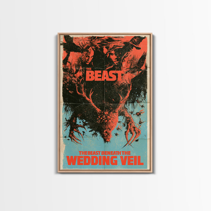 The Beast Beneath The Wedding Veil, English Language Horror Movie Poster, 1970s Horror Art, Classic Monster Poster, Framed Canvas Print
