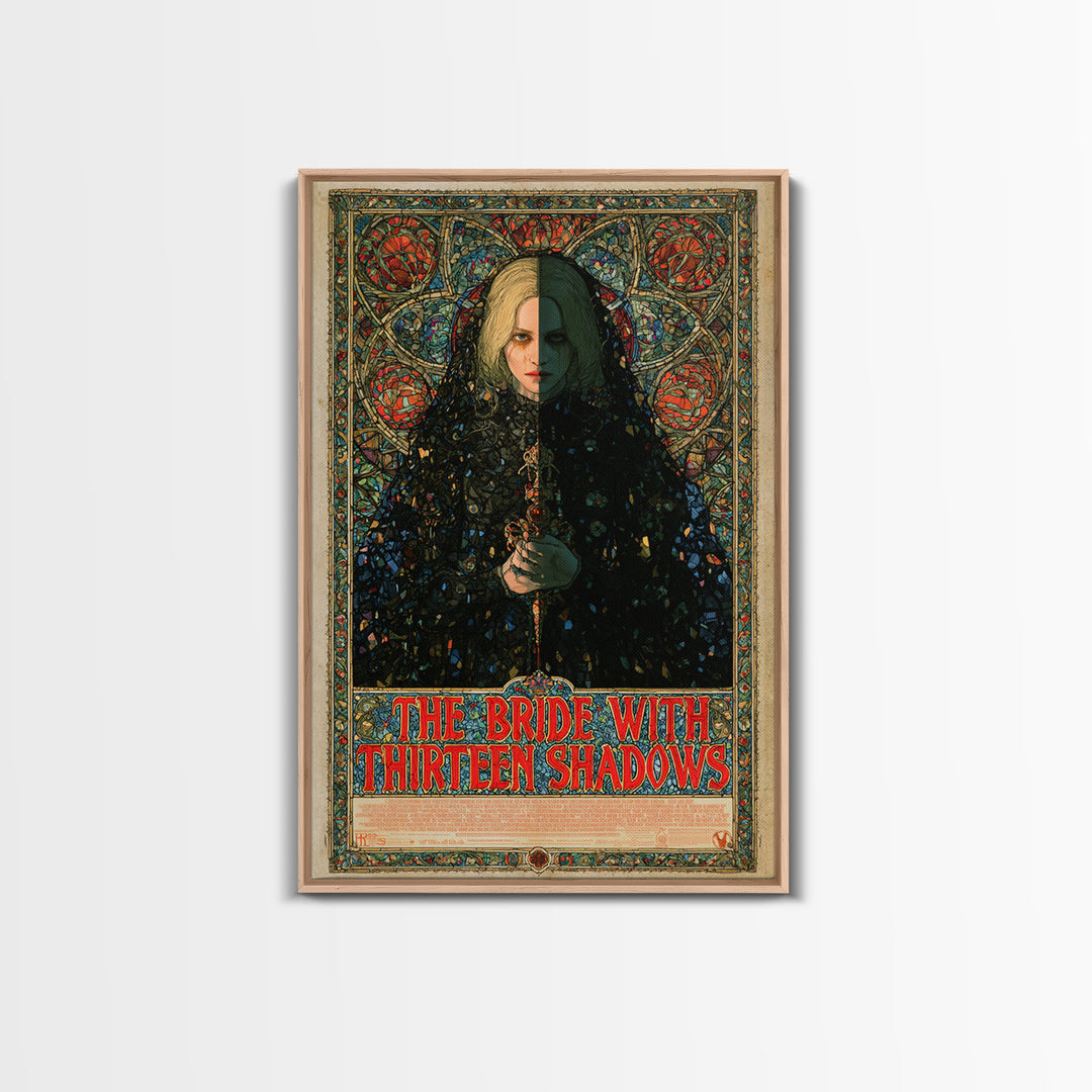 The Bride With Thirteen Shadows, English Language Horror Movie Poster, Stained Glass Gothic Art, Gothic Cinema Wall Art, Canvas Print