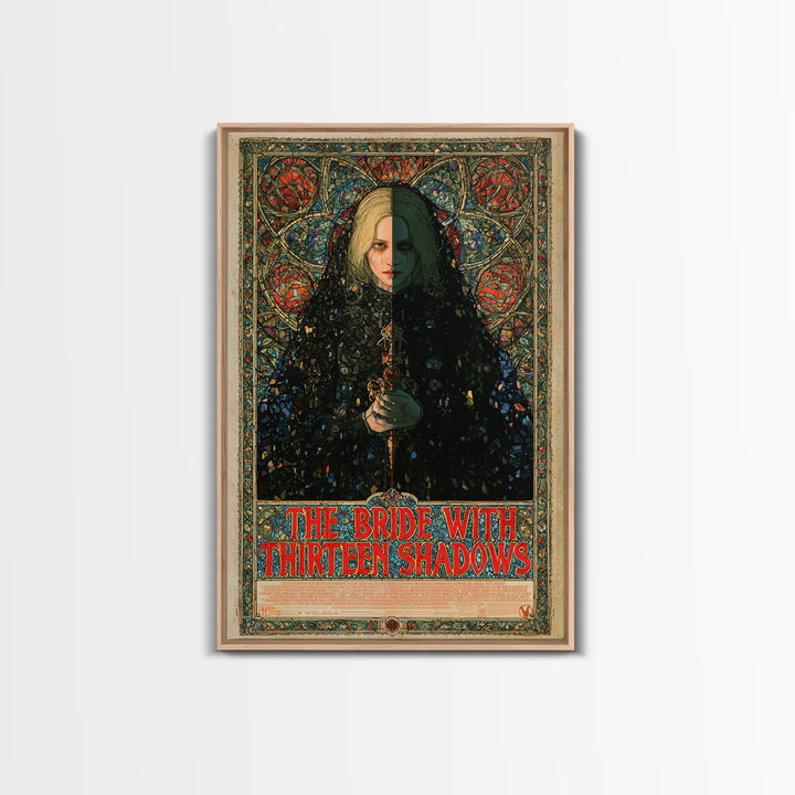 The Bride With Thirteen Shadows, English Language Horror Movie Poster, Stained Glass Gothic Art, Gothic Cinema Wall Art, Canvas Print