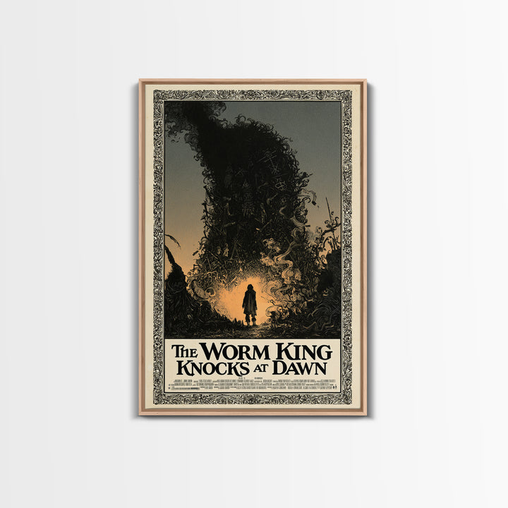 The Worm King Knocks At Dawn, English Language Horror Movie Poster, Decadent Line Art, Classic Monster Poster, Canvas Print
