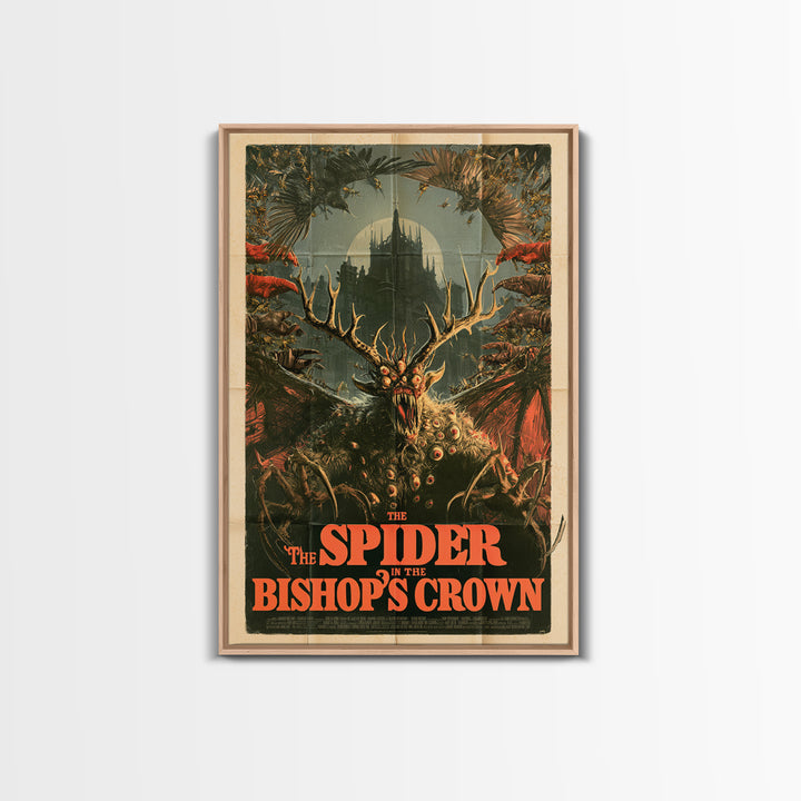 The Spider In The Bishop'S Crown, English Language Horror Movie Poster, Giallo Horror Art, Retro Horror Movie Art, Framed Canvas Print