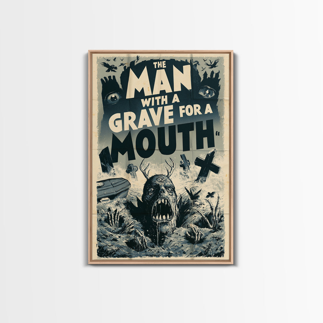 The Man With A Grave For A Mouth, English Language Horror Movie Poster, 1930s Horror Art, Gothic Cinema Wall Art, Canvas Print