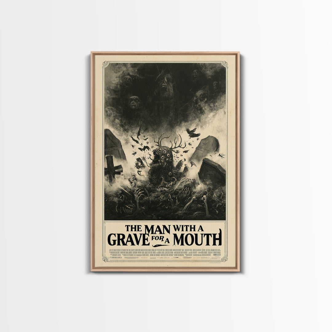 The Man With A Grave For A Mouth, English Language Horror Movie Poster, Dark Romantic Horror Art, Gothic Cinema Wall Art, Canvas Print