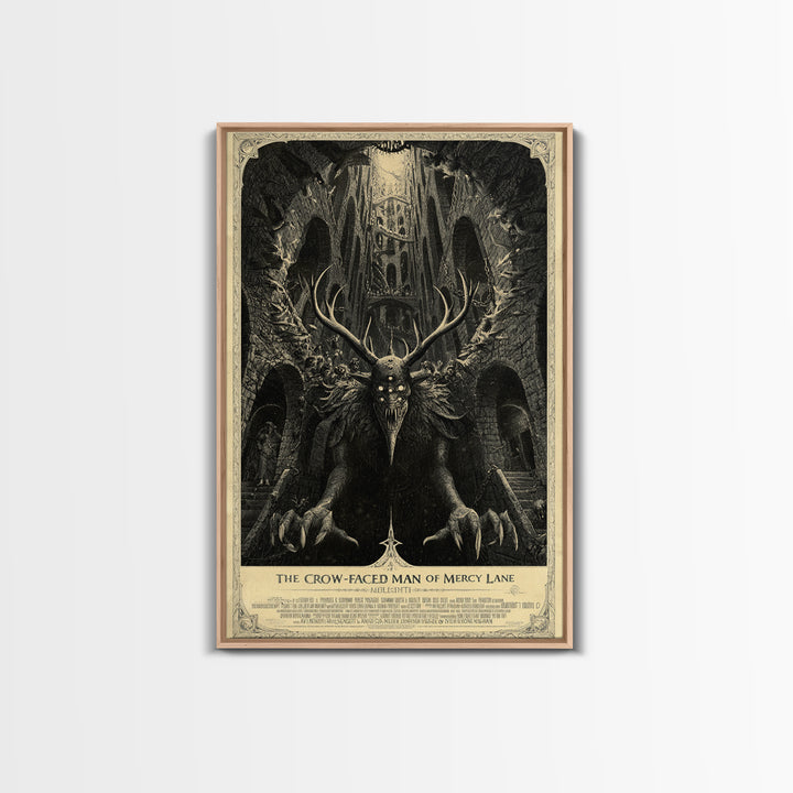 The Crow-Faced Man Of Mercy Lane, English Language Horror Movie Poster, Architectural Etching Art, Classic Monster Poster
