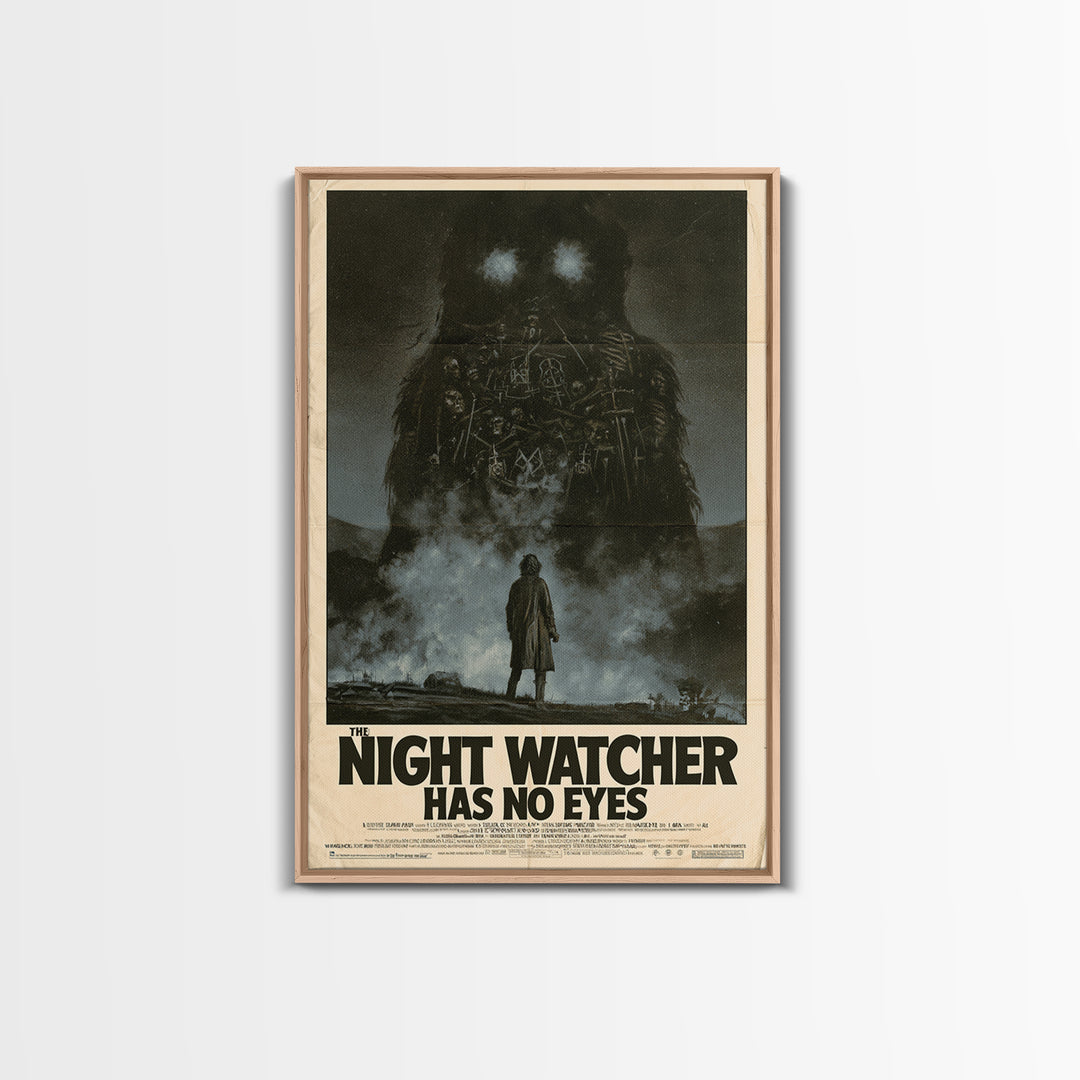 The Night Watcher Has No Eyes, English Language Horror Movie Poster, 1970s Horror Art, Classic Monster Poster, Framed Canvas Print