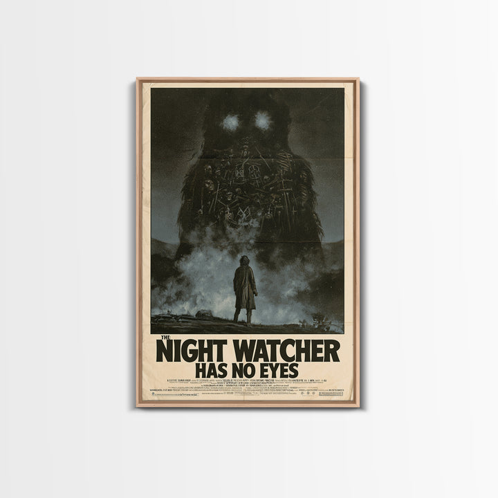 The Night Watcher Has No Eyes, English Language Horror Movie Poster, 1970s Horror Art, Classic Monster Poster, Framed Canvas Print