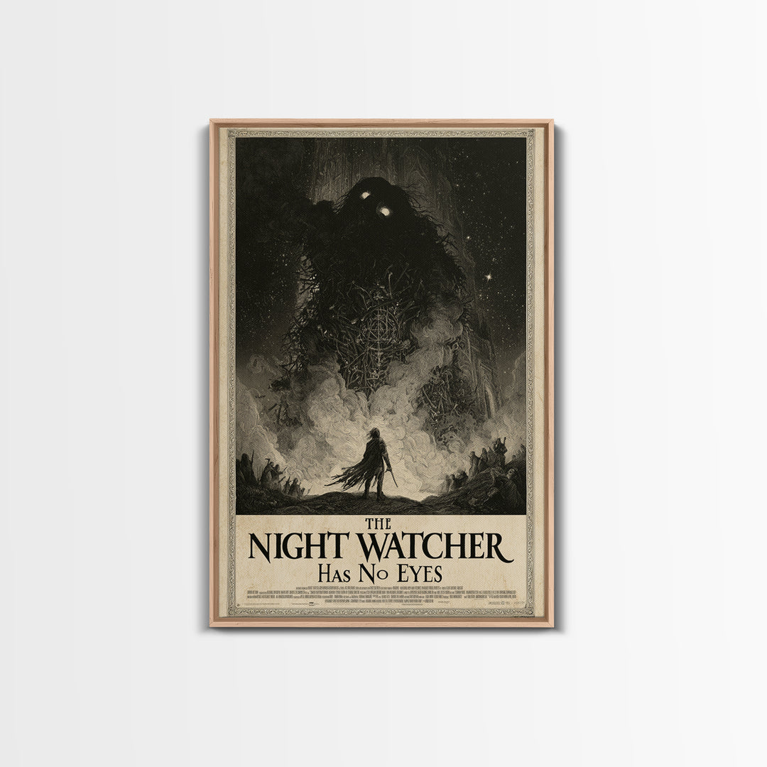 The Night Watcher Has No Eyes, English Language Horror Movie Poster, Gothic Engraving Art, Classic Monster Poster, Canvas Print