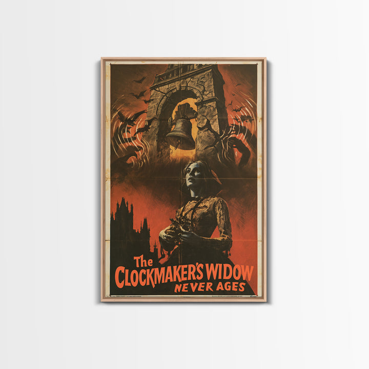 The Clockmaker'S Widow Never Ages, English Language Horror Movie Poster, 1960s Horror Art, Cult Horror Poster, Canvas Print