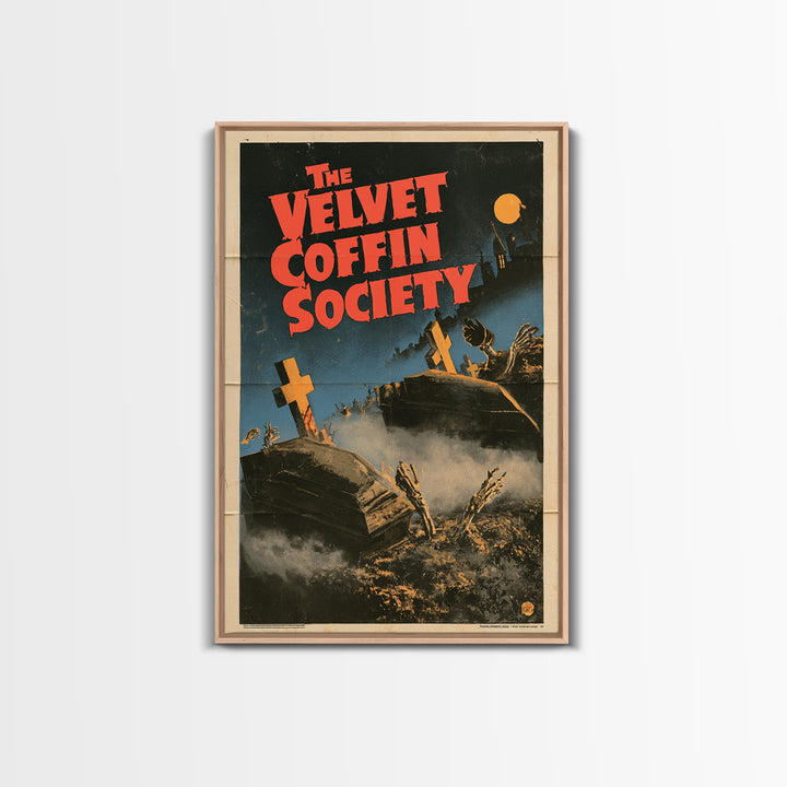 The Velvet Coffin Society, English Language Horror Movie Poster, Giallo Horror Art, Classic Monster Poster, Framed Canvas Print