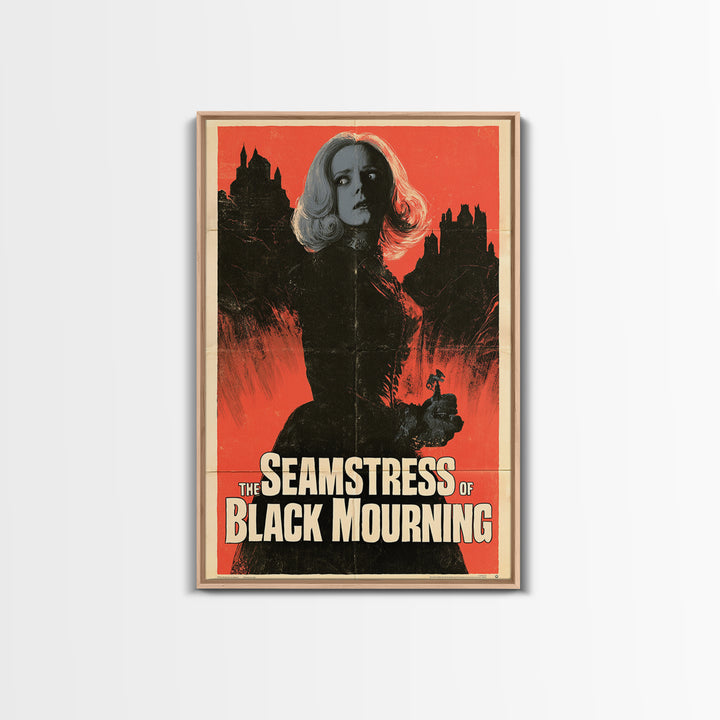 The Seamstress Of Black Mourning, English Language Horror Movie Poster, 1960s Horror Art, Cult Horror Poster, Framed Canvas Print
