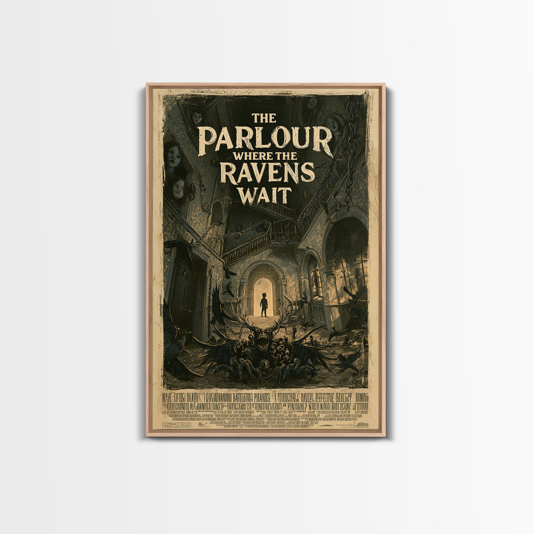 The Parlour Where The Ravens Wait, English Language Horror Movie Poster, Architectural Etching Art, Classic Monster Poster