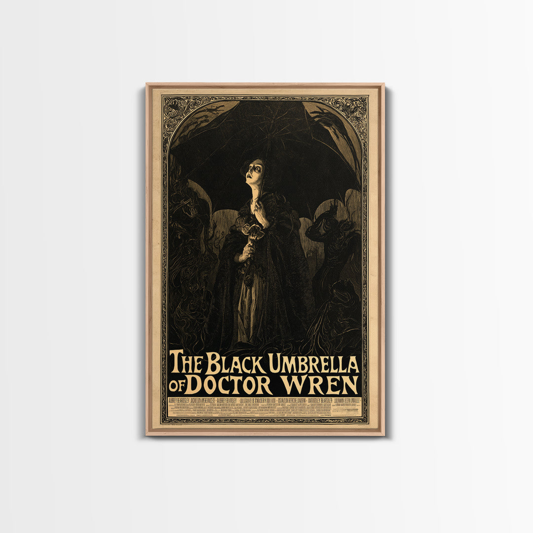 The Black Umbrella Of Doctor Wren, English Language Horror Movie Poster, Decadent Line Art, Retro Horror Movie Art, Canvas Print