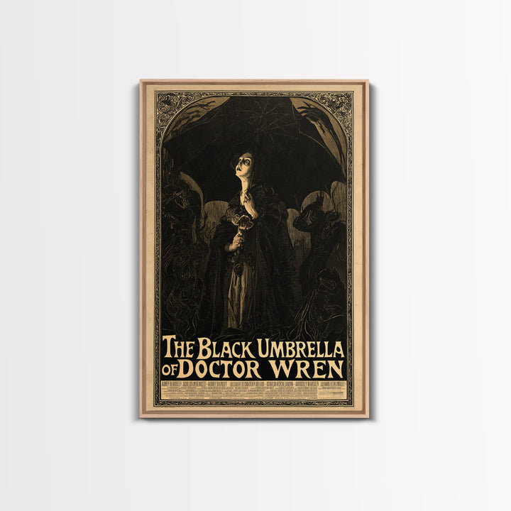 The Black Umbrella Of Doctor Wren, English Language Horror Movie Poster, Decadent Line Art, Retro Horror Movie Art, Canvas Print