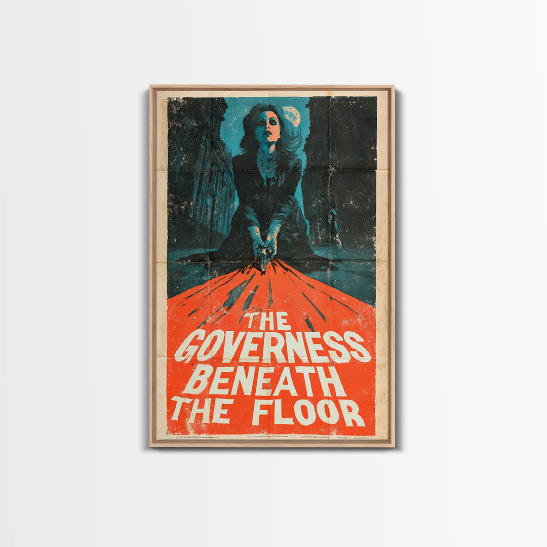 The Governess Beneath The Floor, English Language Horror Movie Poster, Giallo Horror Art, Cult Horror Poster, Framed Canvas Print