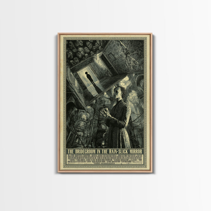 The Bridegroom In The Rain-Slick Mirror, English Language Horror Movie Poster, Architectural Etching Art, Canvas Print