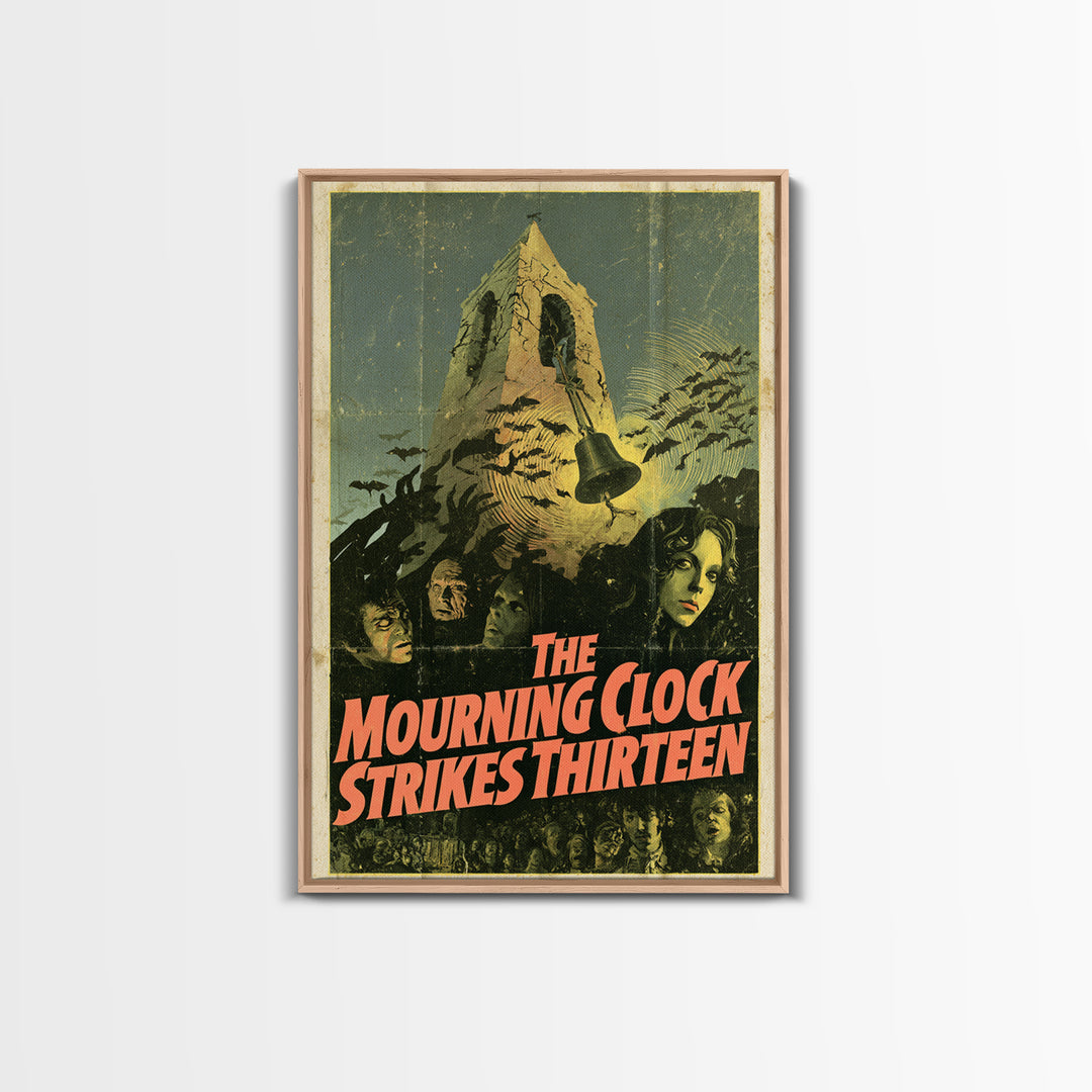 The Mourning Clock Strikes Thirteen, English Language Horror Movie Poster, 1970s Horror Art, Retro Horror Movie Art, Canvas Print