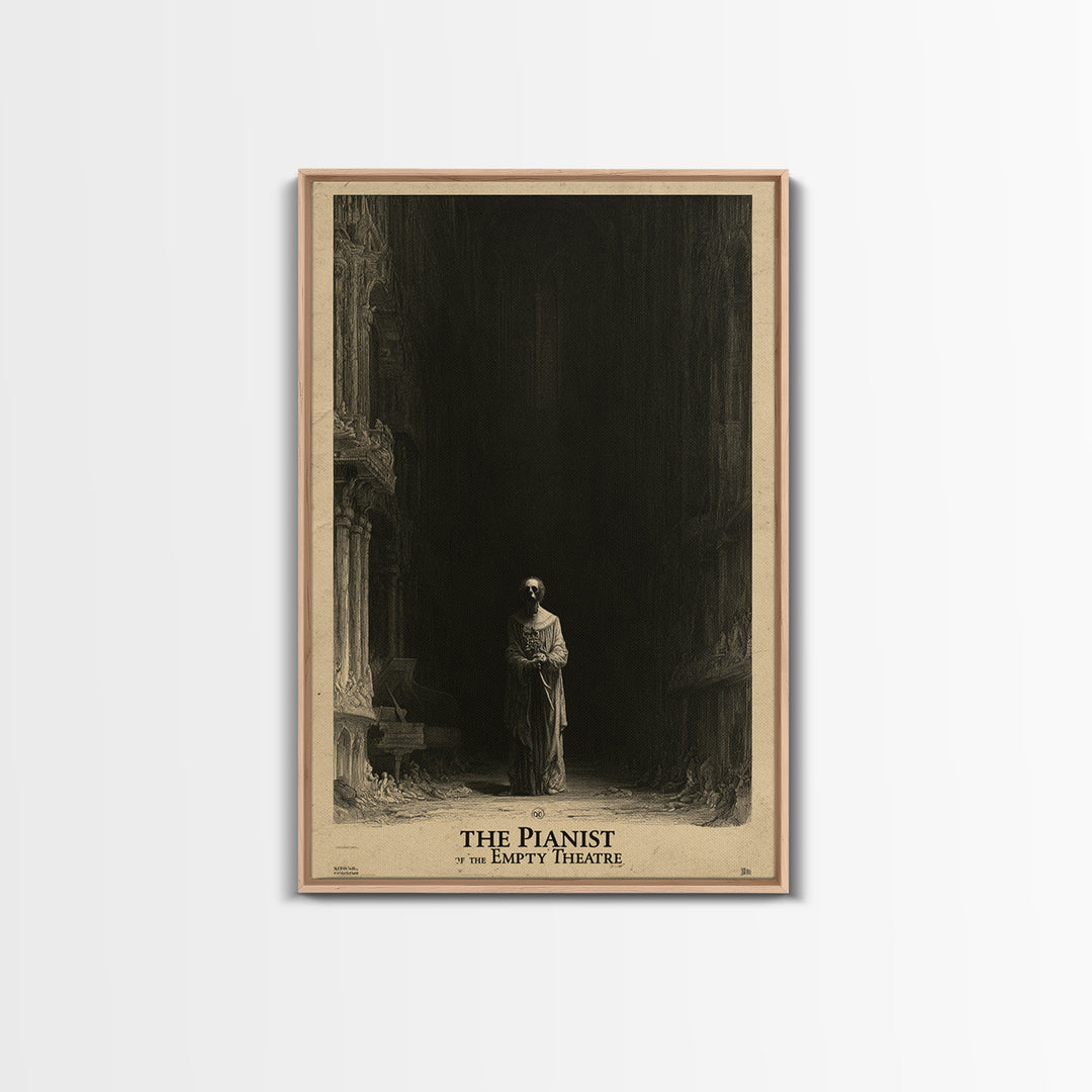 The Pianist Of The Empty Theatre, English Language Horror Movie Poster, Gothic Engraving Art, Classic Monster Poster, Horror Wall Decor