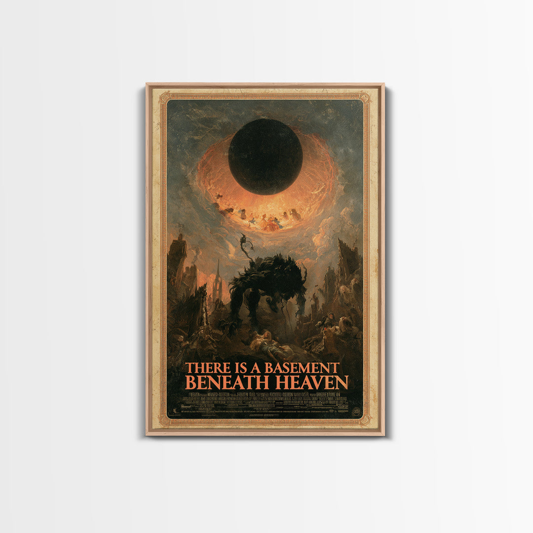There Is A Basement Beneath Heaven, English Language Horror Movie Poster, Gothic Nightmare Art, Retro Horror Movie Art