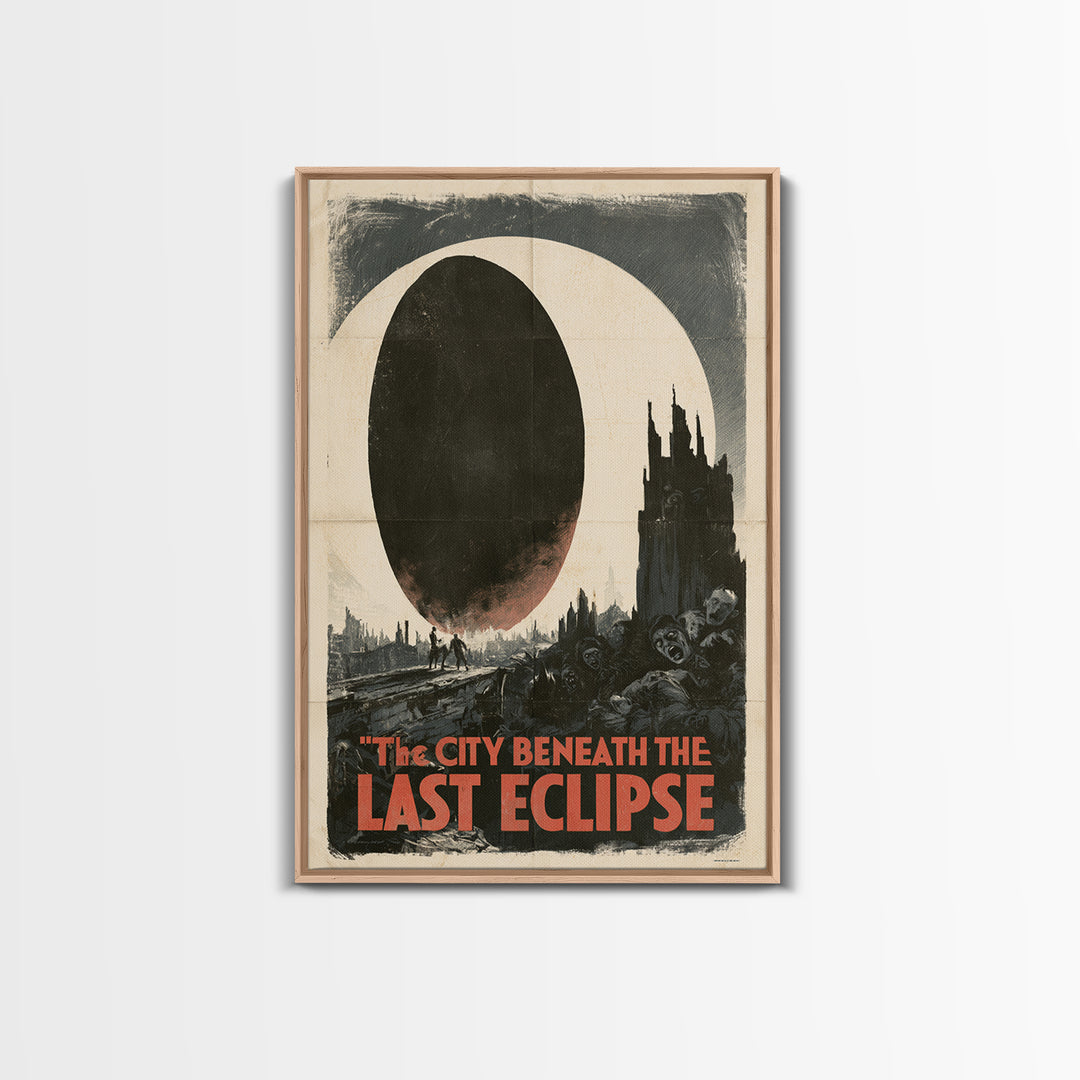 The City Beneath The Last Eclipse, English Language Horror Movie Poster, 1930s Horror Art, Gothic Cinema Wall Art, Framed Canvas Print