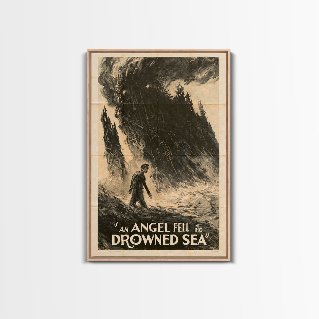An Angel Fell Into The Drowned Sea, English Language Horror Movie Poster, 1930s Horror Art, Gothic Cinema Wall Art, Canvas Print