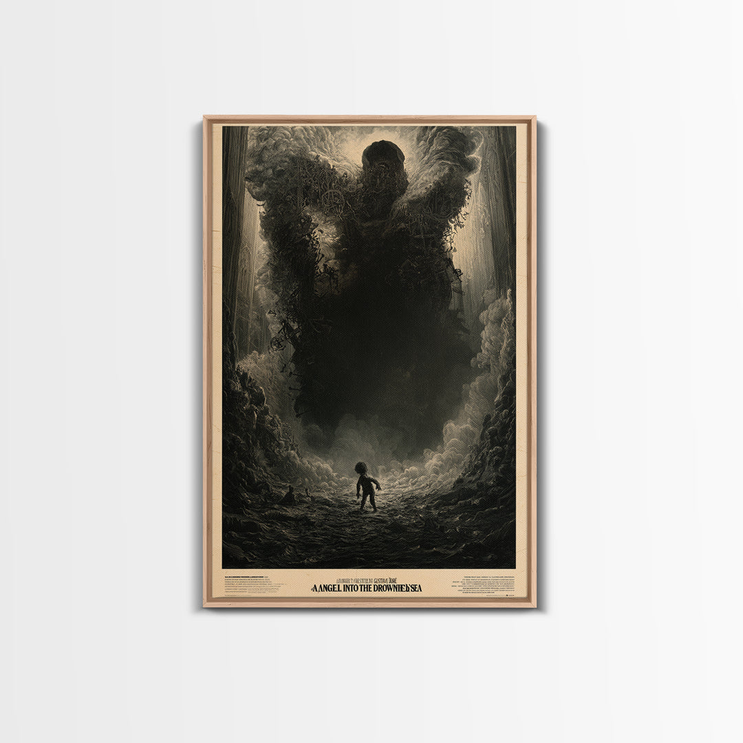 An Angel Fell Into The Drowned Sea, English Language Horror Movie Poster, Gothic Engraving Art, Cult Horror Poster, Framed Canvas Print