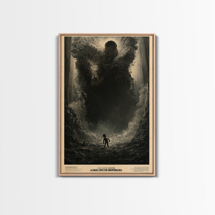 An Angel Fell Into The Drowned Sea, English Language Horror Movie Poster, Gothic Engraving Art, Cult Horror Poster, Framed Canvas Print