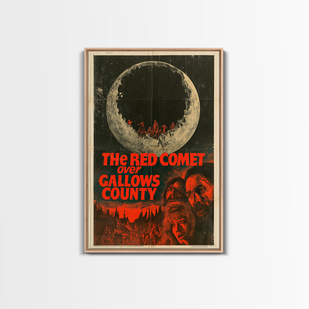 The Red Comet Over Gallows County, English Language Horror Movie Poster, 1970s Horror Art, Classic Monster Poster, Framed Canvas Print