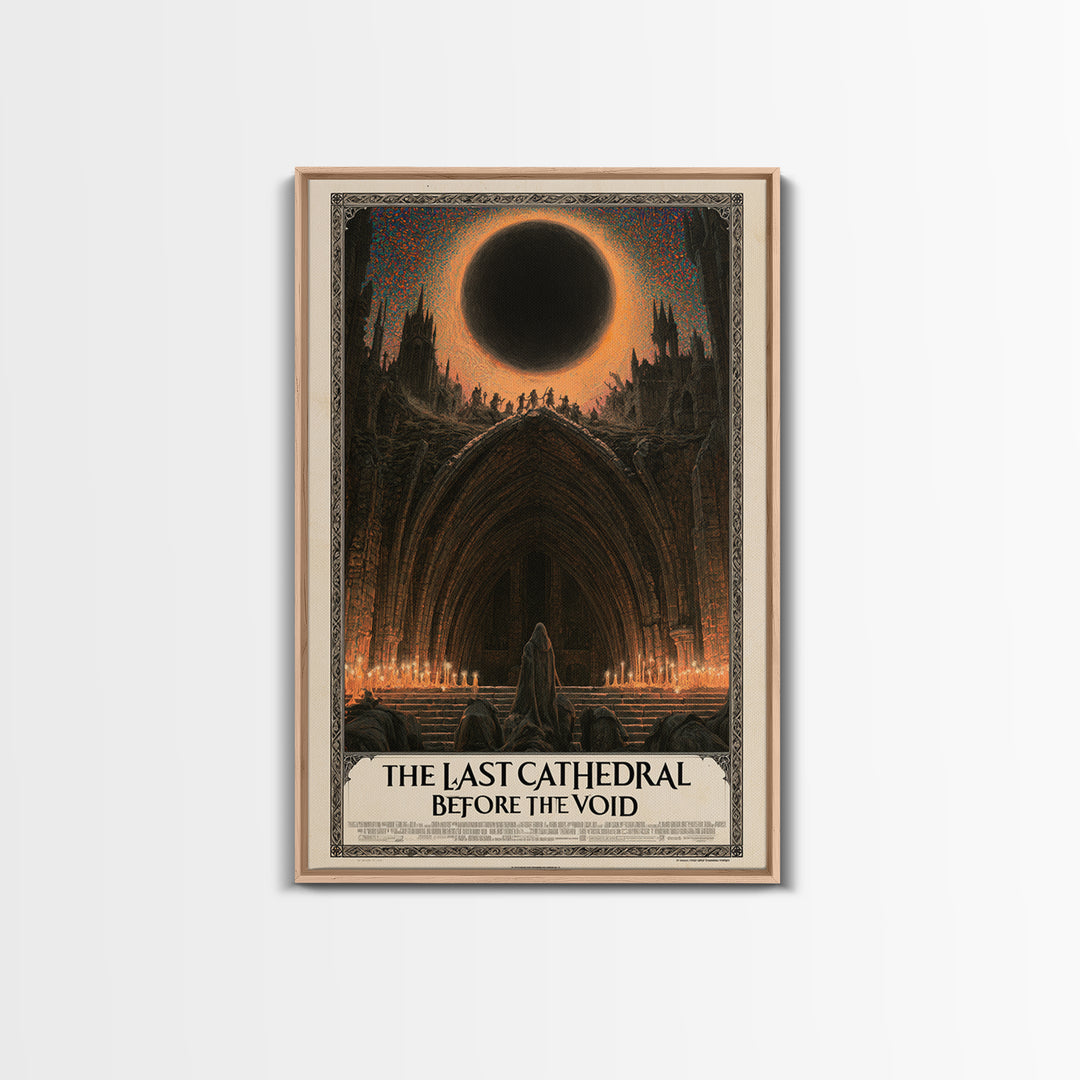 The Last Cathedral Before The Void, English Language Horror Movie Poster, Stained Glass Gothic Art, Retro Horror Movie Art