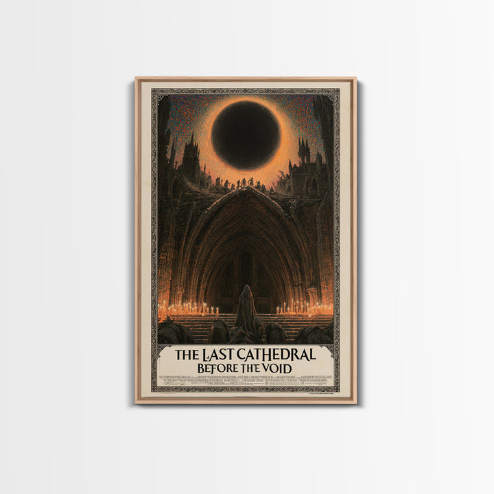 The Last Cathedral Before The Void, English Language Horror Movie Poster, Stained Glass Gothic Art, Retro Horror Movie Art