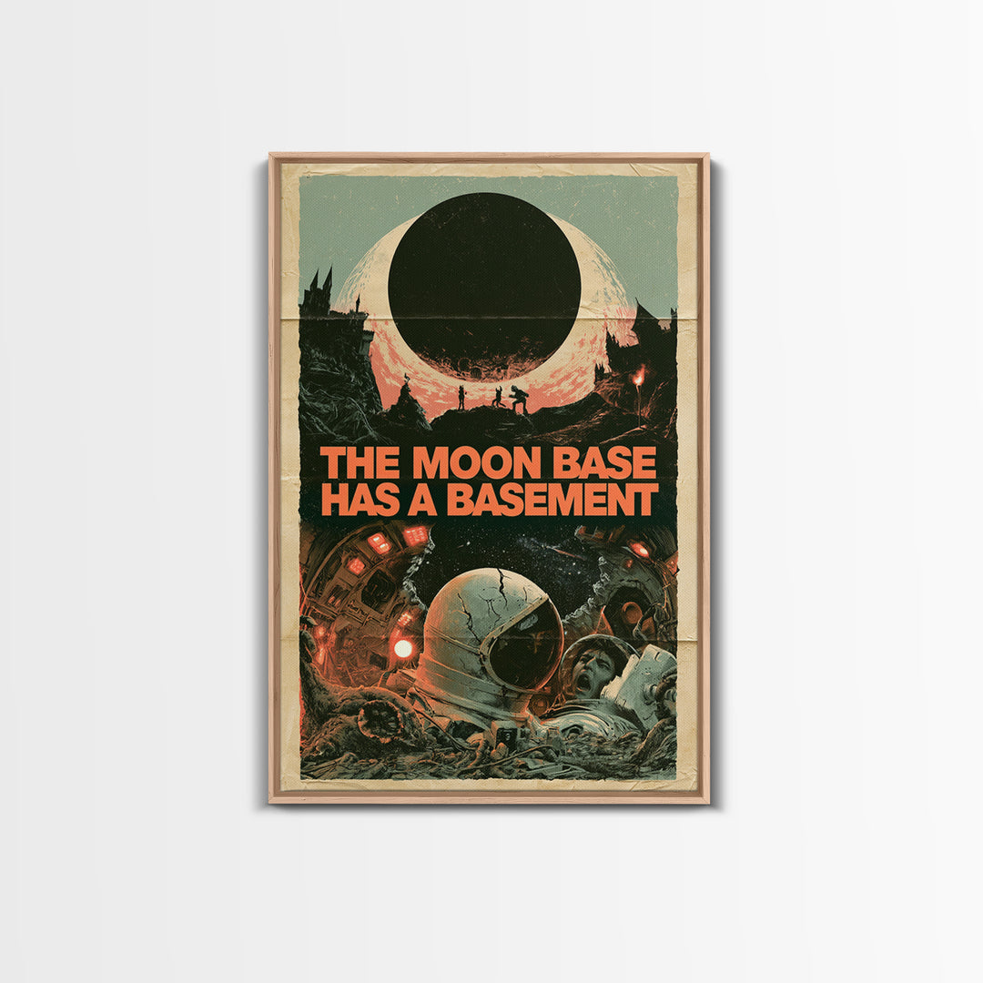 The Moon Base Has A Basement, English Language Horror Movie Poster, 1960s Horror Art, Gothic Cinema Wall Art, Framed Canvas Print