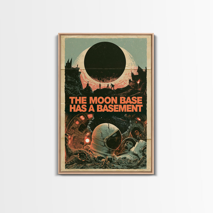 The Moon Base Has A Basement, English Language Horror Movie Poster, 1960s Horror Art, Gothic Cinema Wall Art, Framed Canvas Print