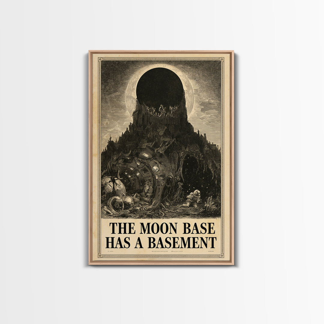 The Moon Base Has A Basement, English Language Horror Movie Poster, Gothic Engraving Art, Cult Horror Poster, Canvas Print