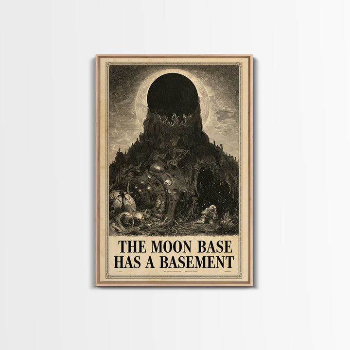 The Moon Base Has A Basement, English Language Horror Movie Poster, Gothic Engraving Art, Cult Horror Poster, Canvas Print